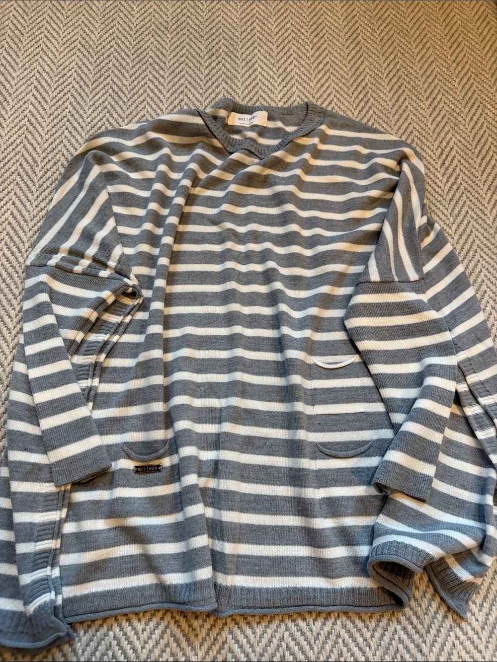 MeeSea Striped Crewneck Sweater - Gray & White
